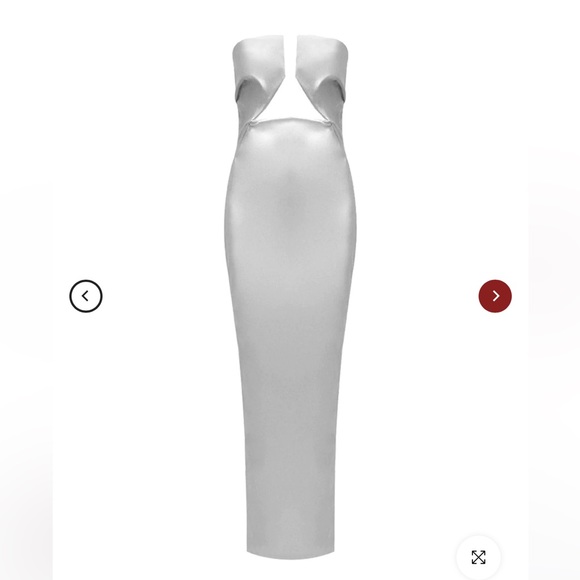 Strapless Leather Maxi Dress In Silver - Picture 4 of 6